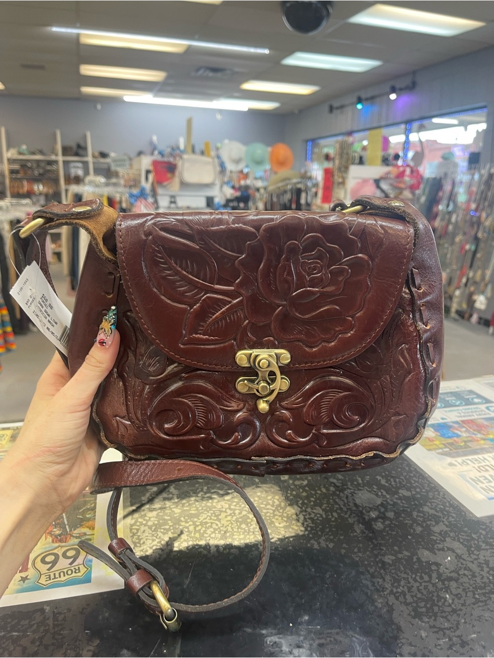 Patricia Nash Brown Hand-Tooled Floral Leather Crossbody